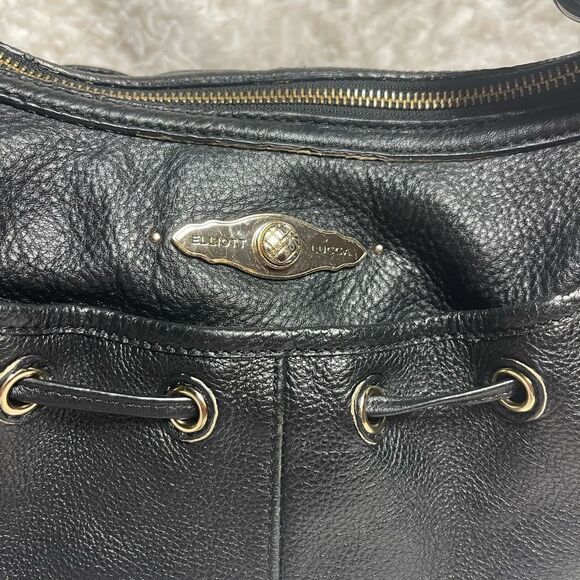 Elliott Lucca leather black medium shoulder bag braided strap gold tone accents - Picture 4 of 14